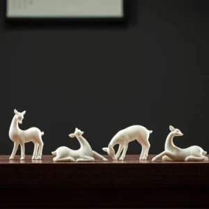 Full set of 4 poses handcrafted white ceramic deer tea pet main view