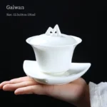 front view 130ml white ceramic gaiwan tea set with mountain lid