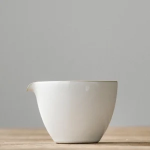 full view of 200ml white ceramic gong dao bei tea fairness pitcher