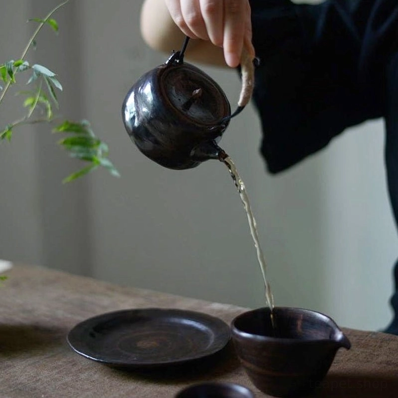 white variant wabi-sabi ceramic tea pot on neutral background