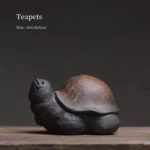 Full main view of handcrafted authentic Yixing purple clay turtle tea pet, showing lifelike shape and natural shell texture