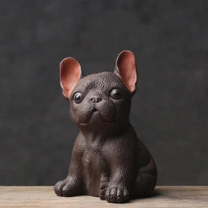 Handcrafted Yixing zisha French bulldog tea pet front main view