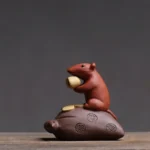 handmade yixing zisha lucky rat tea pet on tea tray with fortune ingot