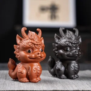 handcrafted yixing zisha qilin dragon tea pet on tea table