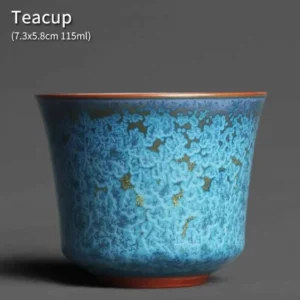 Handmade Yuzhou Jun Kiln turquoise tea cup front view 115ml